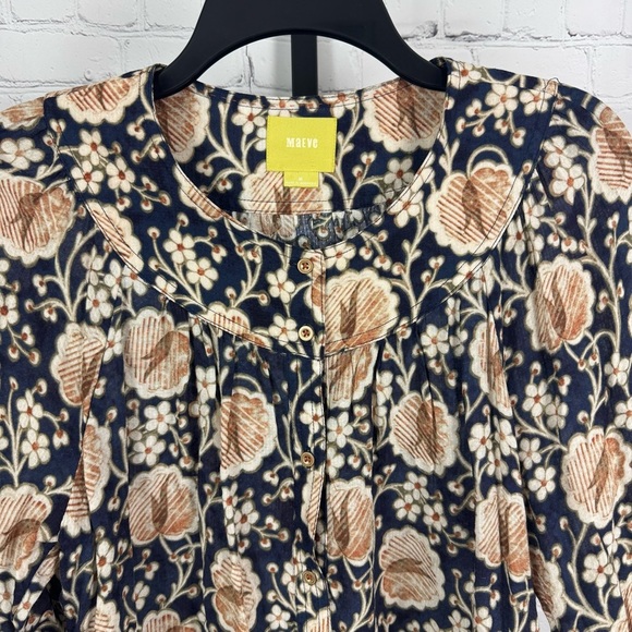 MAEVE Anthropologie Orli Blouse Floral Print Top Ombre Blue Beige Size Medium - Picture 3 of 8